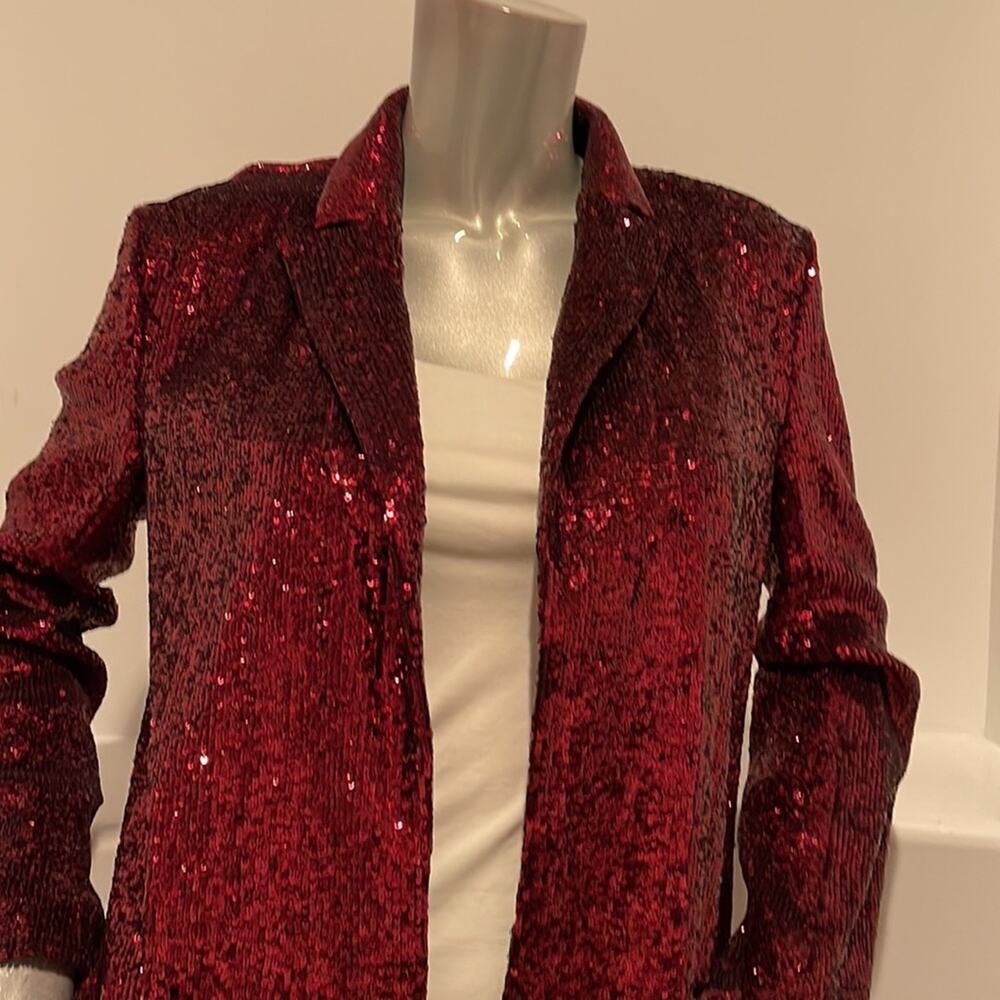 A.L.C. Open Front Sequin Blazer Red - image 8